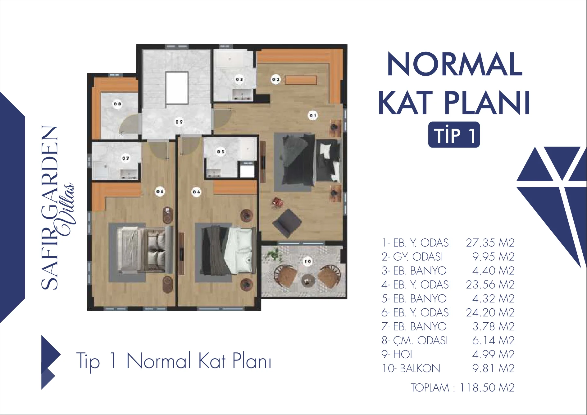 Safir Garden Villas — Tip 1 — Üst Kat kat planı