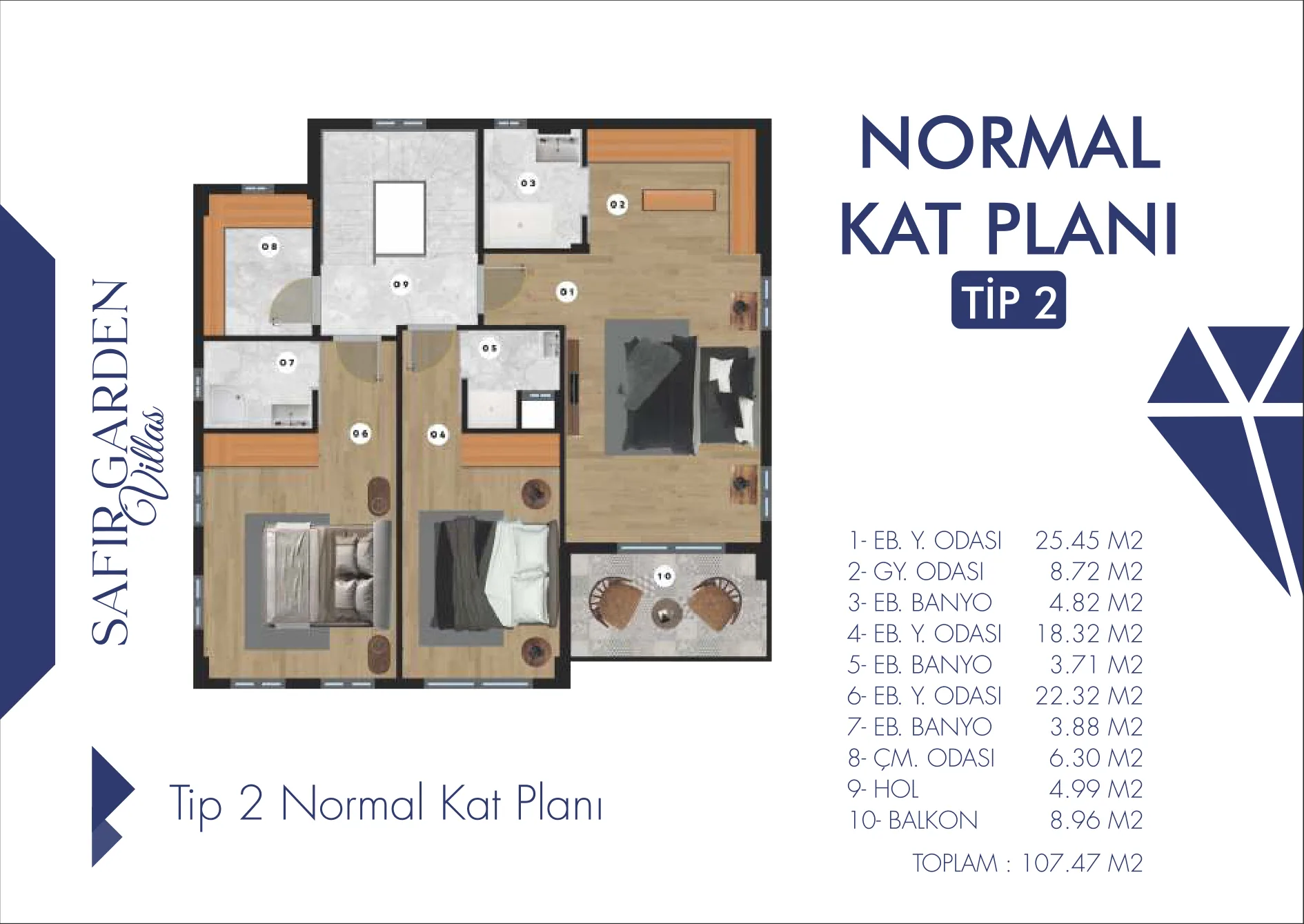 Safir Garden Villas — Tip 2 — Üst Kat kat planı